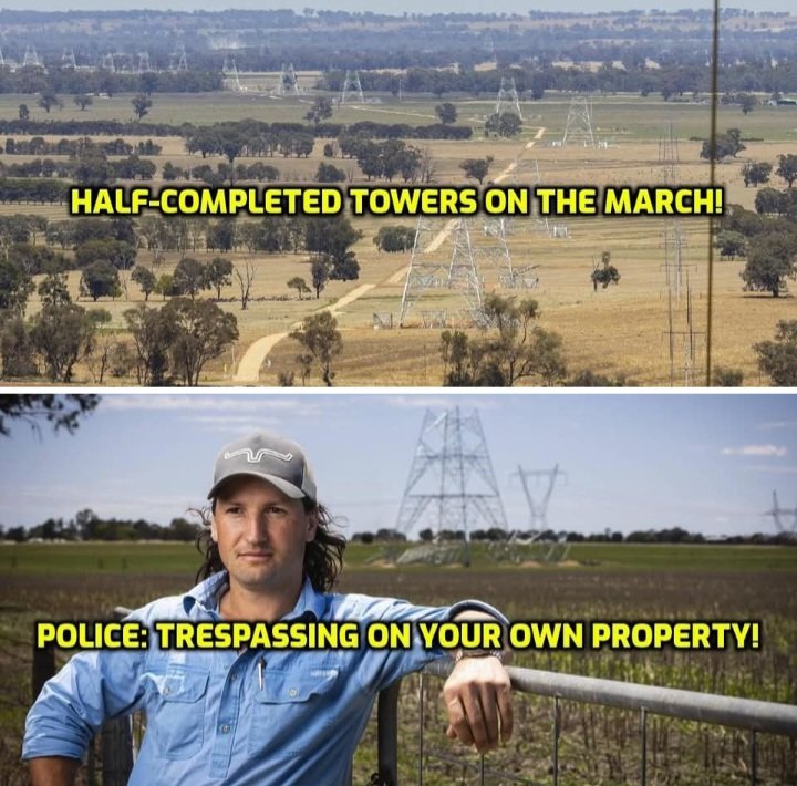 JimThom90458694's tweet photo. #NAILED IT!!!...#HERO!!! JAMES SHOULD BE HAILED A NATIONAL HERO FOR TAKING ON CONGLOMERATE TRANSGRID IN COURT! #URANQUINTY LOCAL, JAMES, EXTRAORDINARY STORY IN TODAY'S #THEAUSTRALIAN SHOULD BE SHARED NATION-WIDE! HE HAS HAD THE GUTS TO STARE THEM DOWN OVER PROPER COMPENSATION FOR #RENEWABLES POWERLINES SNAKING THROUGH HIS PROPERTY. WHAT JAMES AND HIS FAMILY HAVE HAD TO TOLERATE IS DISGRACEFUL -#ALBANESE AND #BOWEN'S HIGH VOLTAGE POWERLINES THAT IS COMPLETELY AND UTTERLY UNNECESSARY! THIS SHOULD NOT BE HAPPENING IN A DEVELOPED, SUPPOSEDLY CIVILISED COUNTRY!!!

James has had Police at his door questioning him over #trespassing on his own property. He has lost countless hours talking to Transgrid subbies who really do appear to not give a shit about his property, or his livestock. He has lost lambs and ewes in lambing season because of idiotic temporary fences constructed by Transgrid subbies. He has had to tolerate Security guards on his land, he has had to tolerate subbies driving around his property well off the easement of these steel monstrosities, he has had to tolerate plastic bags flying across his normally pristine property, and he has had to tolerate new weeds growing for no apparent reason. This total experience surely has to be a property owner's worst nightmare!!!

MADE TO FEEL A STRANGER ON HIS OWN FARM, AND OUR GUESS IS IT'S BECAUSE HE HAS HAD THE GUTS TO STAND UP TO THE CONGLOMERATE TRANSGRID! #ALBO AND BOWEN'S MATES!!!

THIS STEEL MONSTROSITY IS PART OF A SERIES OF HIGH VOLTAGE NETWORKS SNAKING ACROSS OUR COUNTRY, FOR NO OTHER REASON THAN TO CATER FOR HIGHLY INEFFICIENT, WEATHER DEPENDENT SOLAR AND WIND FARMS, WHICH OTHER PARTS OF THE WORLD ARE PROGRESSIVELY DUMPING FOR THE FAR MORE EFFICIENT #NUCLEAR!!! AND #CHINA, WHO ARE THE KEY SUPPLIER OF FIXTURES, FITTINGS AND STEEL FOR THIS ABSURD RENEWABLES POLITICALLYMOTIVATED PUSH, ARE BUILDING MORE, GOOD OLD RELIABLE #COAL PLANTS!!!

JAMES, YOU ARE A HERO!!!!!!!!!!!!!