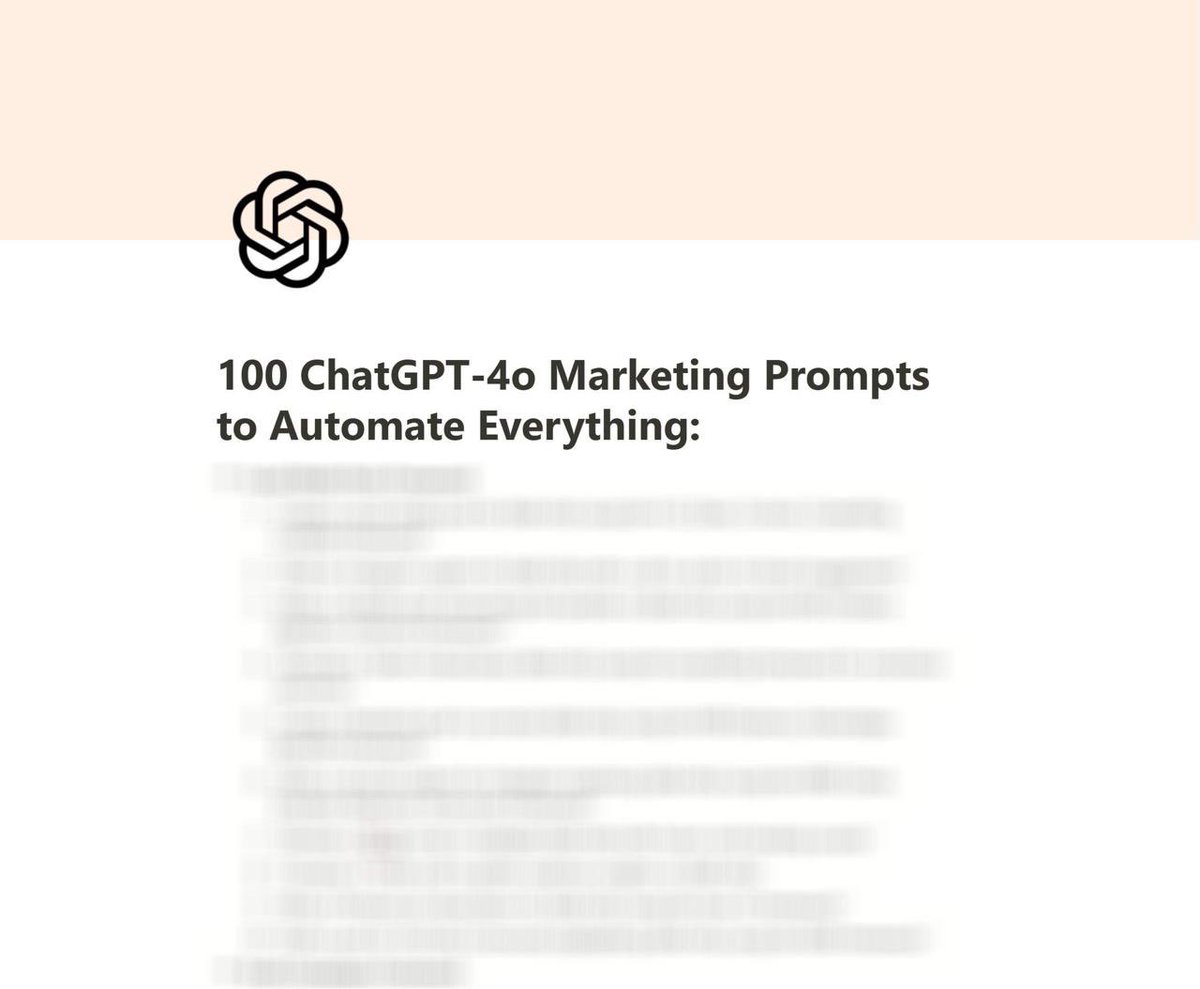 nikola_mr64990's tweet image. ChatGPT-4o is a marketing GENIUS!

But 99% of people don&apos;t know how to use it effectively.

So, I’ve built 100 powerful prompts to help you automate everything—from ads to emails to blogs.

Want the list?

Like, RT &amp;amp; Comment &quot;send&quot; and I&apos;ll DM it to you.

(Must be following me)