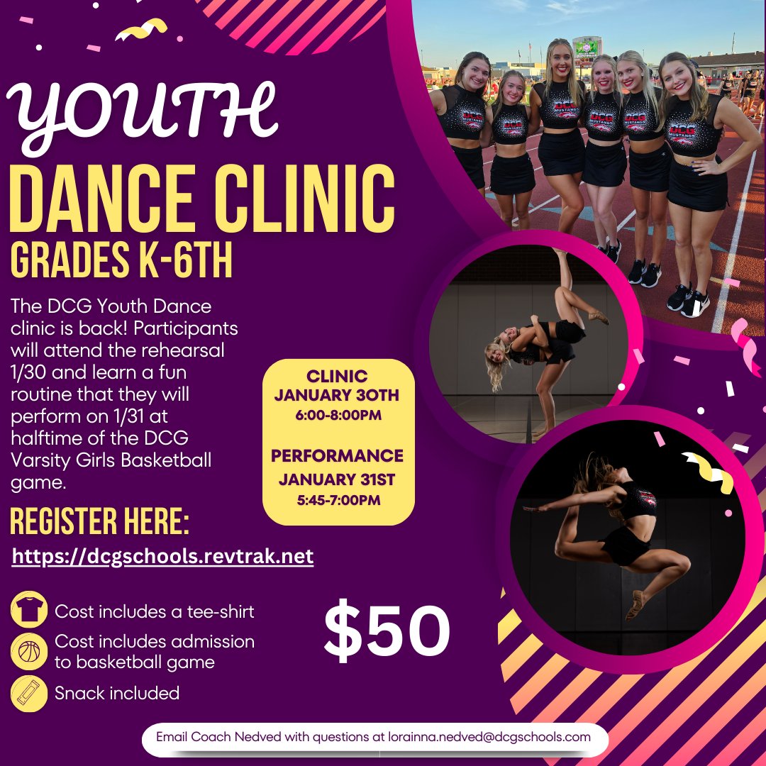Register today for the annual DCG youth dance clinic!
#dcgdanceteam #dcgmustangs #dcg #danceteam 
<a href="/dcgactivities/">DCGACTIVITIES</a>
