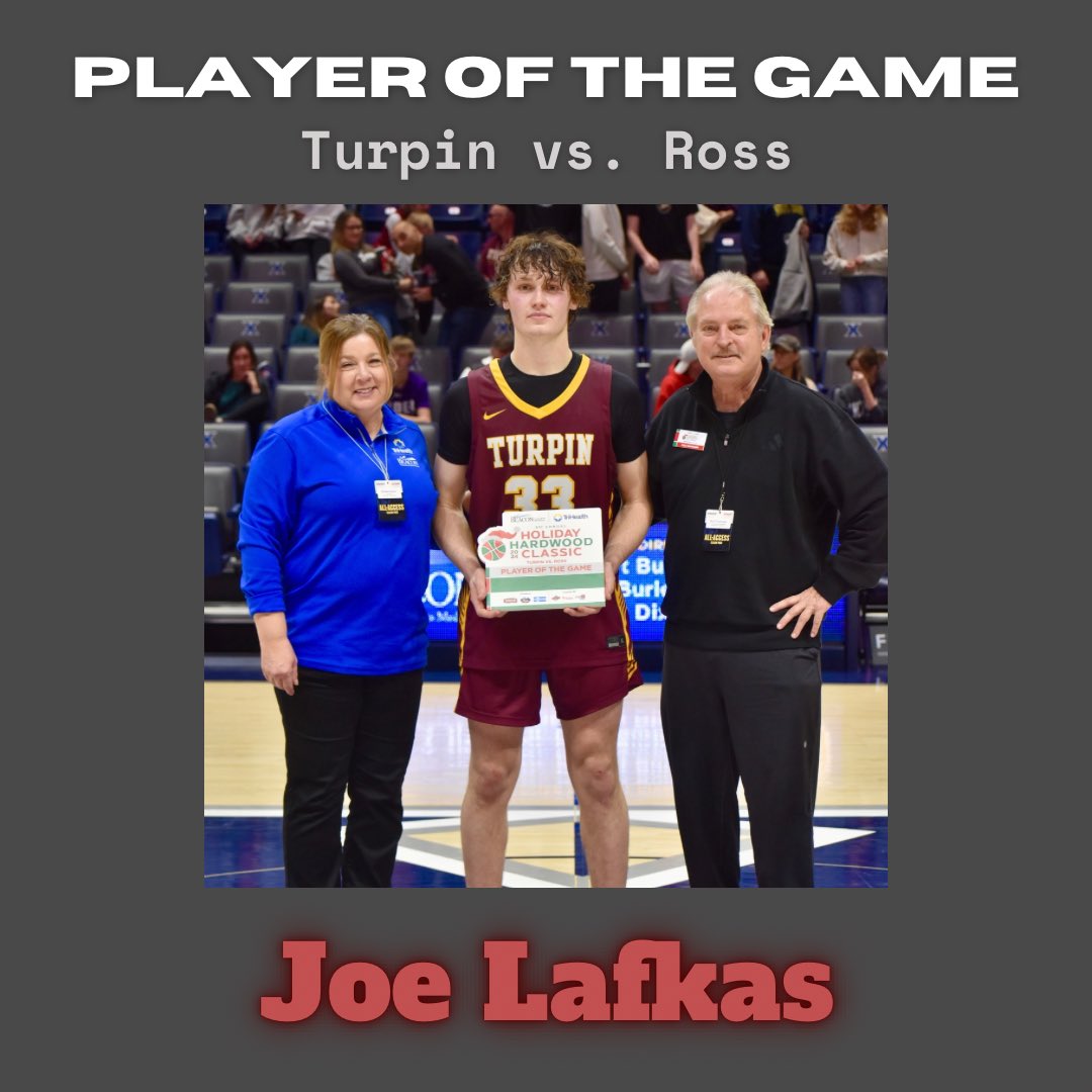 Congratulations to Turpin’s Joe Lafkas on being named Player of the Game of the Turpin vs. Ross game. <a href="/GoTurpinMBB/">Turpin Basketball</a> <a href="/TurpinSpartans/">Turpin Spartans</a> <a href="/TurpinBoosters/">Turpin Athletic Boosters</a> <a href="/BeaconOrtho/">Beacon Orthopaedics</a> <a href="/TriHealth/">TriHealth</a> <a href="/LaRosasPizza/">LaRosa's Pizzeria</a> <a href="/Skyline_Chili/">Skyline Chili</a> <a href="/HomeCityIce/">HomeCityIce</a> <a href="/espn1530/">ESPN 1530 Cincinnati</a> <a href="/FOX19/">FOX19 NOW</a> <a href="/Enquirer/">Enquirer</a> <a href="/ENQSports/">Enquirer Sports</a> <a href="/FreestoreFB/">Freestore Foodbank</a>
