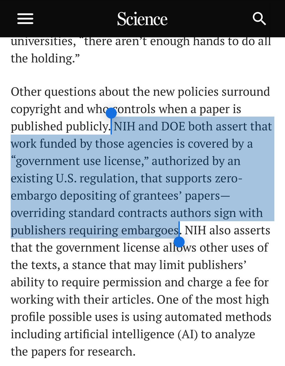 amdelvaz's tweet image. En USA ya hicieron el cambio en la legislación sobre #propiedadintelectual para hacer posible el depósito en abierto de lo financiado con fondos públicos #GreenOpenAccess science.org/content/articl…