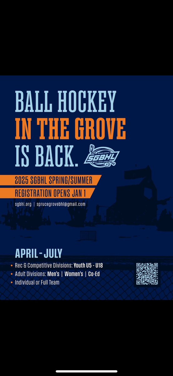 5 DAYS UNTIL OUR 2025 SPRING/SUMMER REGISTRATION OPENS!! 

We have divisions for both rec and competitive in ages 3-18 as well as adult divisions for men’s women’s and coed! 

We have full team registration options as well as our usual individual registration!
2025 SGBHL LetsGo
