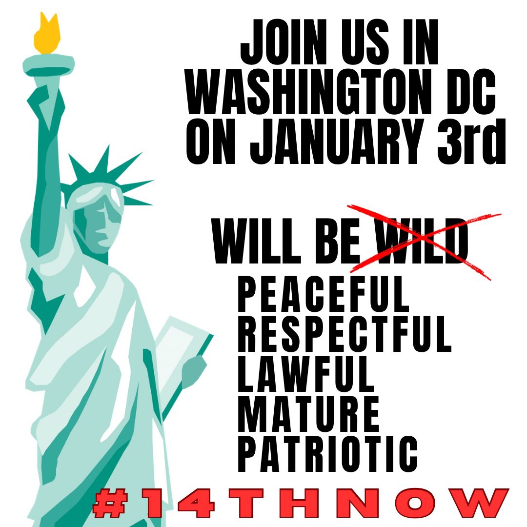 We’re marching on DC JAN 3rd. Peaceful,  patriotic, lawful. Dress warm and let’s demand that congress honor and uphold the 14th amendment. An insurrectionist is prohibited from holding ANY office. So is a South African cuck doped up on ketamine.