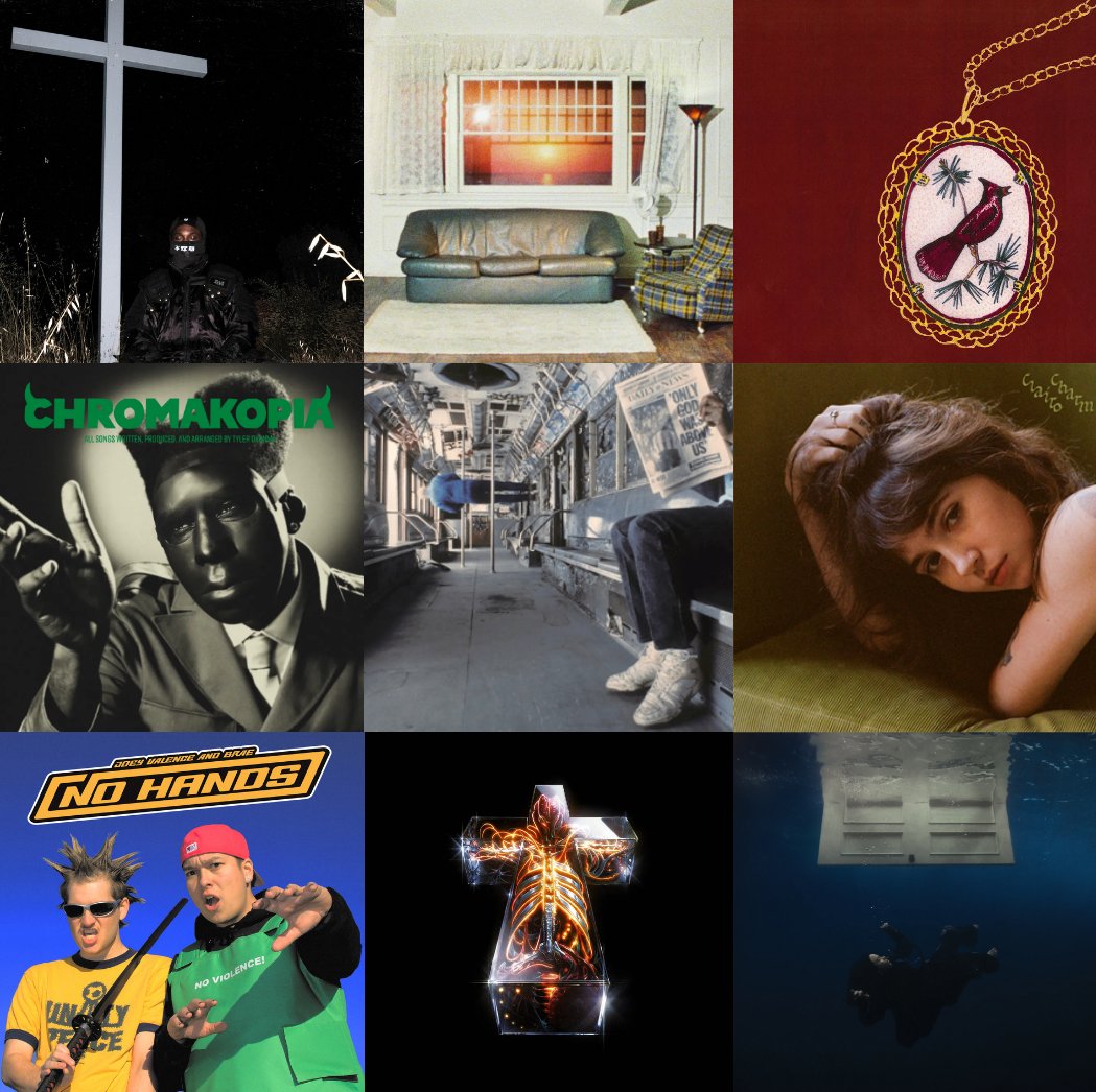 JustWaffles19's tweet photo. Definitely my favorite year of music in quite some time. The rap beef, the brat summer, and the sticky in-betweens. Here's my 3x3 of my favorite albums of the year with Vampire Weekend's Only God Was Above Us being my favorite Album of the Year! List below for album names: https://t.co/sOZlhI1Si9