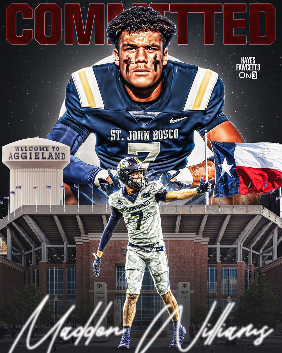 Hayes Fawcett (@hayesfawcett3) on Twitter photo BREAKING: Four-Star ATH Madden Williams (2026) has Committed to Texas A&M, he tells me for <a href="/on3recruits/">Follow @Rivals</a>
The 6’2 180 ATH from Bellflower, CA chose the Aggies over Ohio State, Texas, & Oregon
“I’m home Aggieland, Gig Em👍”
on3.com/db/madden-will… BREAKING: Four-Star ATH Madden Williams (2026) has Committed to Texas A&M, he tells me for <a href="/on3recruits/">Follow @Rivals</a>
The 6’2 180 ATH from Bellflower, CA chose the Aggies over Ohio State, Texas, & Oregon
“I’m home Aggieland, Gig Em👍”
on3.com/db/madden-will…