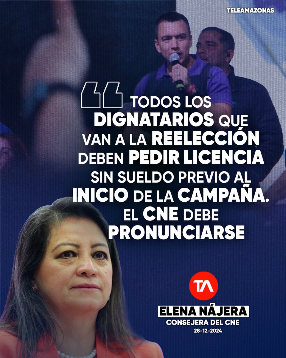 #Elecciones2025 | Elena Nájera, consejera del CNE, dice que Daniel Noboa debe pedir licencia para campaña electoral ow.ly/zp8W50UxCCR