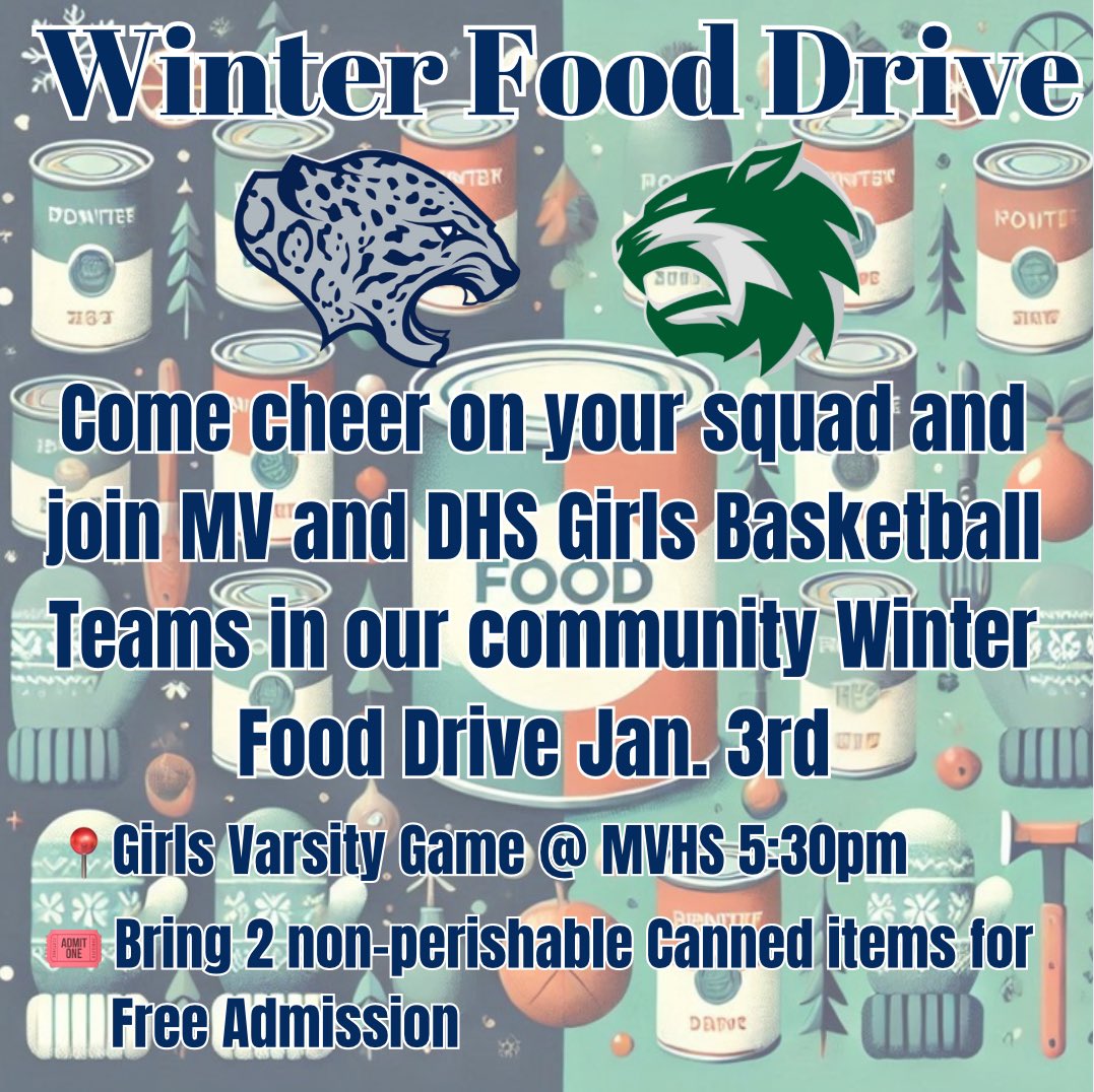 Jaguar Basketball (@ladyjagbball) on Twitter photo When you have a player organize a food drive it’s awesome! When you ask your District Rival to join too and they say “definitely” it’s bigger than the game! <a href="/LadyJagBball/">Jaguar Basketball</a> & <a href="/DeSotoLadyHoops/">Wildcat Basketball</a> partner to promote a Winter Food Drive Game Night Jan. 3rd!🥫🏀
#TogetherOn3
<a href="/USD_232/">Unified School District No. 232</a> When you have a player organize a food drive it’s awesome! When you ask your District Rival to join too and they say “definitely” it’s bigger than the game! <a href="/LadyJagBball/">Jaguar Basketball</a> & <a href="/DeSotoLadyHoops/">Wildcat Basketball</a> partner to promote a Winter Food Drive Game Night Jan. 3rd!🥫🏀
#TogetherOn3
<a href="/USD_232/">Unified School District No. 232</a>