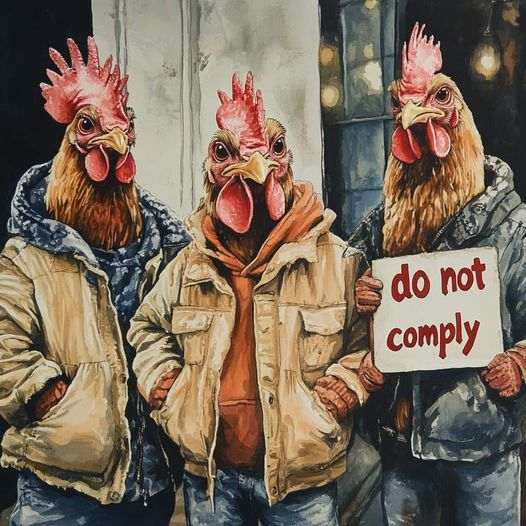 roosterpisces's tweet photo. Do not cluckin comply! @DocPeteChambers #BirdFluScam https://t.co/NDkF5fr1bJ