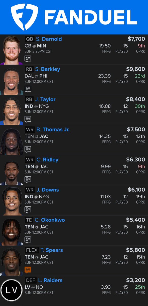 FREE #NFL #DFS #NFLDFS lineup! 

Gross slate but I do like this