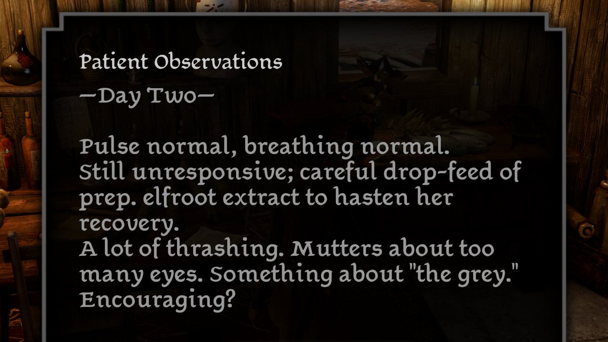_coromoor's tweet photo. I love how when 1st playing inquisition, you read the patient notes about the inquisitor &amp; think "too many eyes" refers to the spiders but the 2nd time around you hear solas say "I ran every test I could imagine, searched the fade" &amp; you get a creeping sense it was a 6-eyed wolf https://t.co/Zj7fQ8anDR