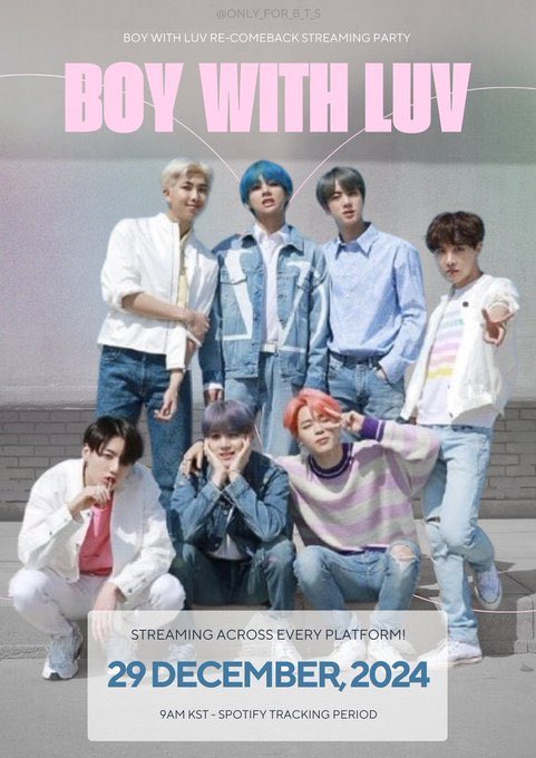 yoonminspace's tweet photo. OH MY MY MY๐ถ
Avisa que dia 29/12 รฉ o dia de trazer Boy With Luv pro Spotify Global e o rastreamento jรก comeรงou, coloca nossa noturna OT7 com 60x Boy With Luv pra rodar e vamos garantir esse recorde!
๐https://t.co/Qy7FZpoRuO
#StreamBoyWithLuv
RECHART BOY WITH LUV ~โ๏ธ https://t.co/199F0whZk0