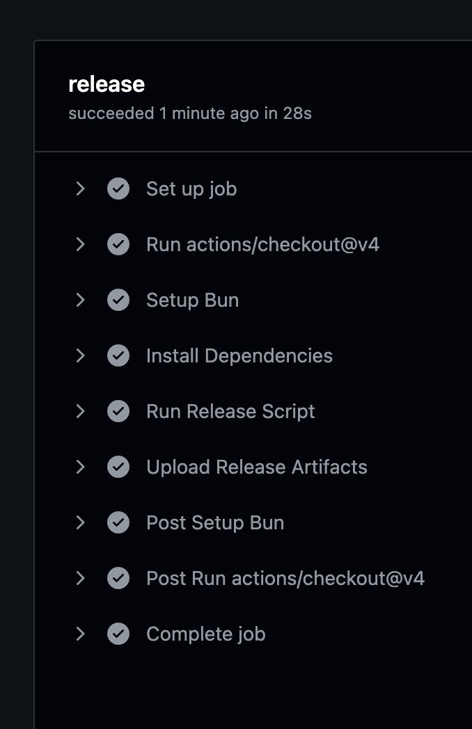Using <a href="/bunjavascript/">Bun</a> for GitHub actions is so freaking fast... 28s to build my release artifacts!