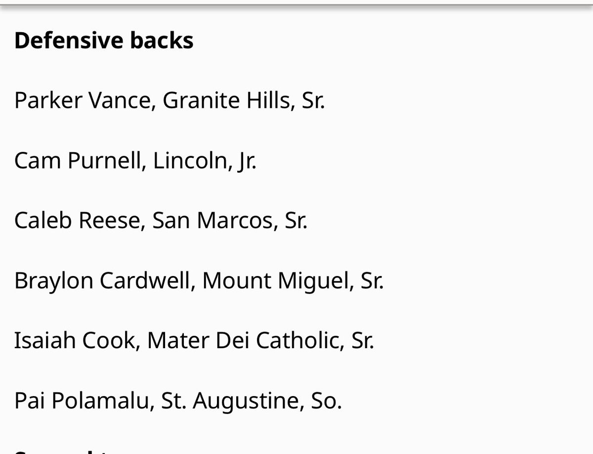 I am grateful  to announce that I’ve been named 1st Team All CIF San Diego Section at Defensive Back! This achievement wouldn’t have been possible without the support of my great teammates, coaches, and the entire Mayer Dei Catholic community. 

Thank you all for believing in me