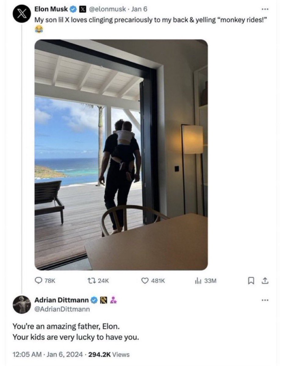 Given that “Adrian Dittman” is Elon Musk, this has to go down as possibly the saddest tweet of all time.

All that money.
All that power.

And the man just wants validation.