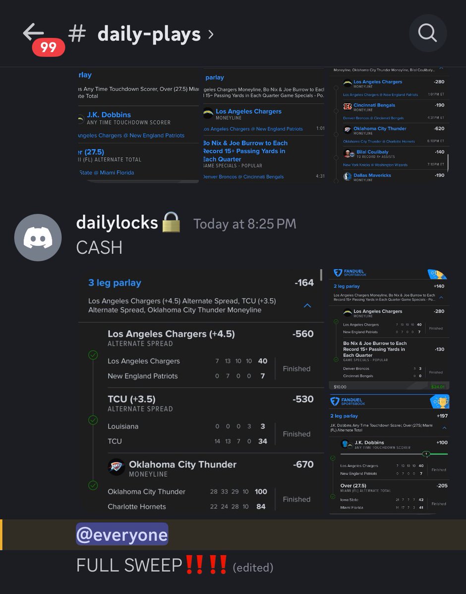 PPLocks1's tweet image. FULL SWEEP‼️‼️

DISCORD GOES 3-0 ON THE DAY AND IS UP 14U TODAY💸💸

ALL OUR PLAYS ARE FREE DONT MISS OUT👀👀
 
OUR LIVE BET +700 ALSO CASHES

discord.gg/EUdhFE6A

#GamblingTwitter #GamblingX #GamblingCommunity #fanduel #bettingtips #bettingexpert #PrizePicks #parlay #fliff