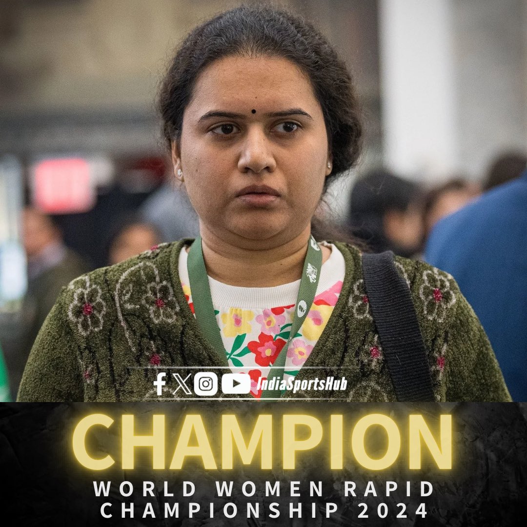 IndiaSportsHub's tweet image. Koneru Humpy Is World Rapid Champion 🚨 

GM Koneru Humpy is the Women&apos;s World Rapid Champion 2024 scoring 8.5/11 points!

This is Humpy&apos;s 2nd Women&apos;s World Rapid title after her win in 2019!

#Chess