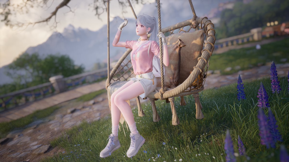 Another photograph I taken in Infinity Nikki. This time I decided to sit her on a chair swing and played about with the lighting and the poses.