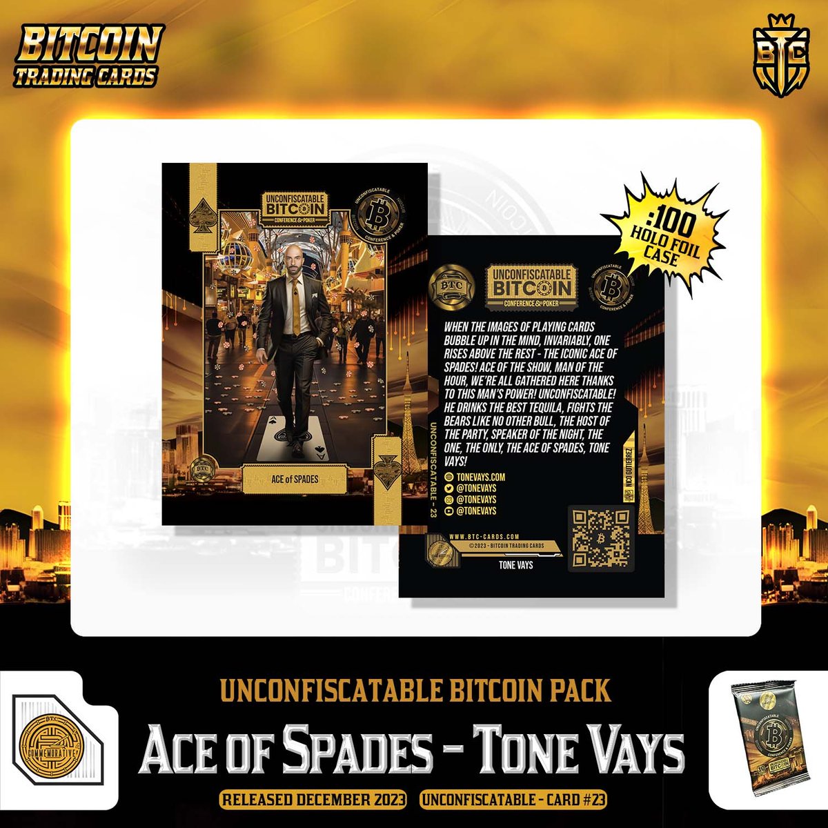 ACE OF SPADES - TONE VAYS 🎴 ✨ Unconfiscatable Pack – Card #23 Overview: In  the high-stakes game of Bitcoin, @ToneVays stands tall as the Ace of  Spades. A charismatic host, expert
