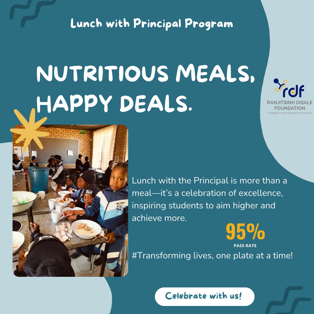 Dr.Ranjitsinh (@ranjitdisale) on Twitter photo 🍽️Small lunches, big dreams! ✨
This year 237🇿🇦 students were inspired through Lunch with the Principal program. ग्लोबल टीचर पुरस्काराच्या रक्कमेतून द. आफ्रिकेतील #Ngwanamago School मध्ये या उपक्रमामुळे उतीर्णांच्या संख्येत ९५% वाढ झाल्याचे दिसून आले.
<a href="/hci_pretoria/">India in SouthAfrica</a> 🍽️Small lunches, big dreams! ✨
This year 237🇿🇦 students were inspired through Lunch with the Principal program. ग्लोबल टीचर पुरस्काराच्या रक्कमेतून द. आफ्रिकेतील #Ngwanamago School मध्ये या उपक्रमामुळे उतीर्णांच्या संख्येत ९५% वाढ झाल्याचे दिसून आले.
<a href="/hci_pretoria/">India in SouthAfrica</a>