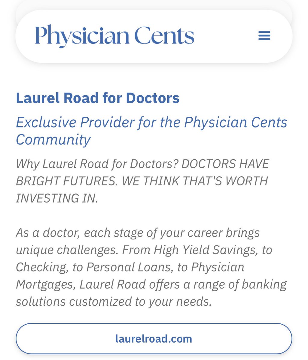 Tyler Olson, EA (@olsonplanner) on Twitter photo <a href="/LaurelRoad/">Laurel Road</a> is a stalwart when it comes to banking and lending services for physicians.
Blown away by their resourcefulness and attentiveness to people who’ve worked with them. <a href="/LaurelRoad/">Laurel Road</a> is a stalwart when it comes to banking and lending services for physicians.
Blown away by their resourcefulness and attentiveness to people who’ve worked with them.