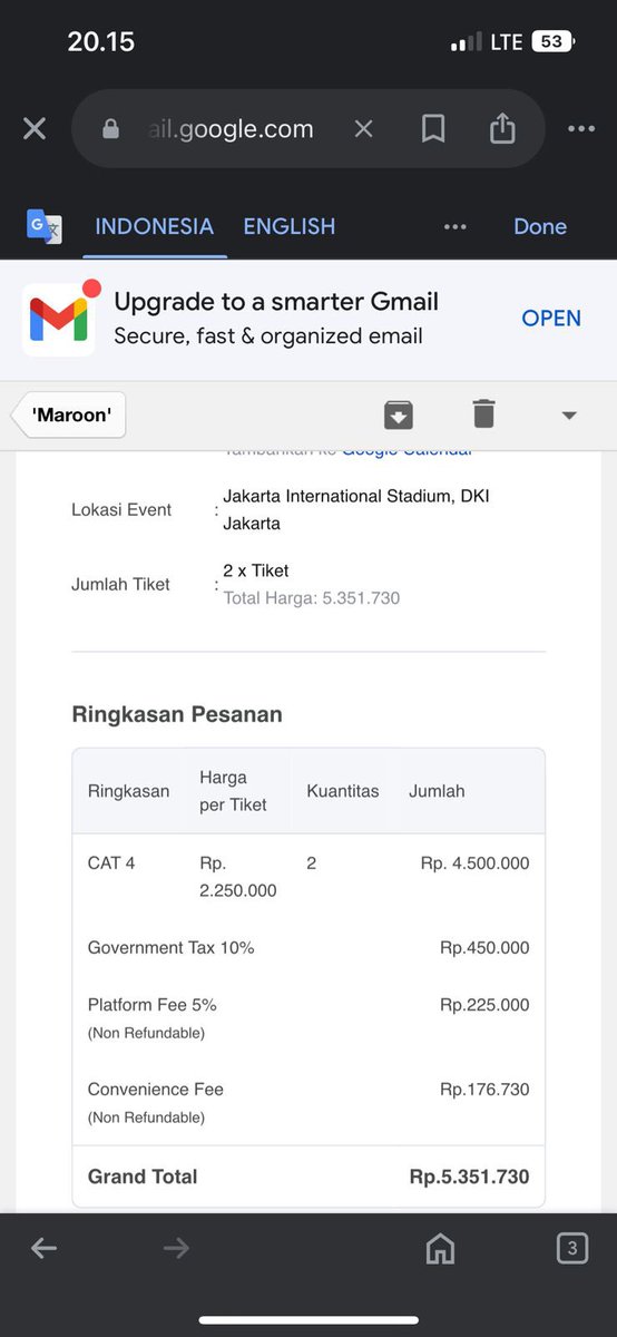 joshefineea's tweet photo. WTS tiket maroon 5 Cat 4 ada 2 tiket harga asli aja, bisa DM! https://t.co/zs7igg8FKS