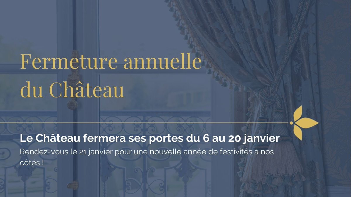📅🔒Le Château de Sceaux fermera ses portes du 6 au 20 janvier.  

✨ Rendez-vous le 21 janvier pour une nouvelle année de festivités à nos côtés !

ℹ  swll.to/QcC7Yjq