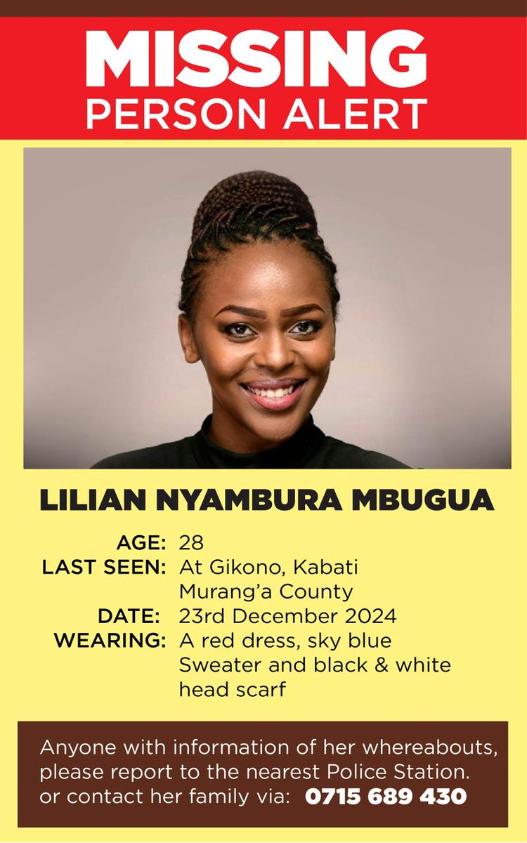Lilian Nyambura Mbugua is still missing