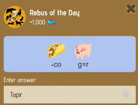jahangir2k03's tweet photo. 🔥 $ZOO Rebus/Riddle of the Day🔥Today 29 dec
✅ Rebus of the day : Tapir
✅ Earn $ZOO : https://t.co/arbmuaW7yD
✅ Join Telegram: https://t.co/AWu9CncFlS
#ZOO #zooriddle #zoorebus #dailycombo #zooanswer https://t.co/r5hUtohtUo