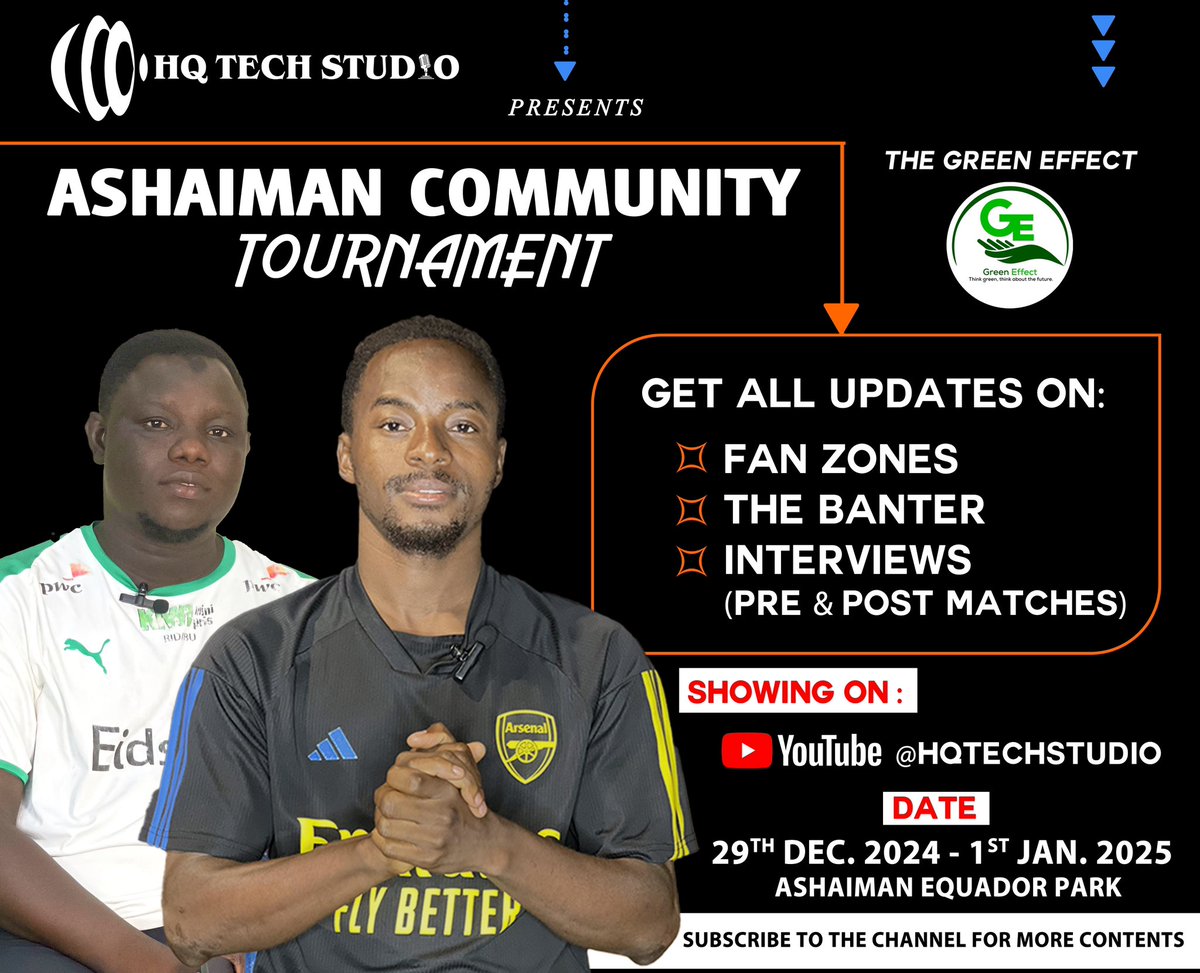 HQtechstudio's tweet photo. HERE WEEEEE GOOOO!!!๐ฅ๐ฅ
Itโs December & Itโs the Green Effect Ashaiman Community Tournament!๐ฅ
Catch all updates on our YouTube Channel: @HQTechStudio
https://t.co/ksD9n9AuXi
Kindly subscribe, like & share๐ฅ https://t.co/WwquZsqiBN