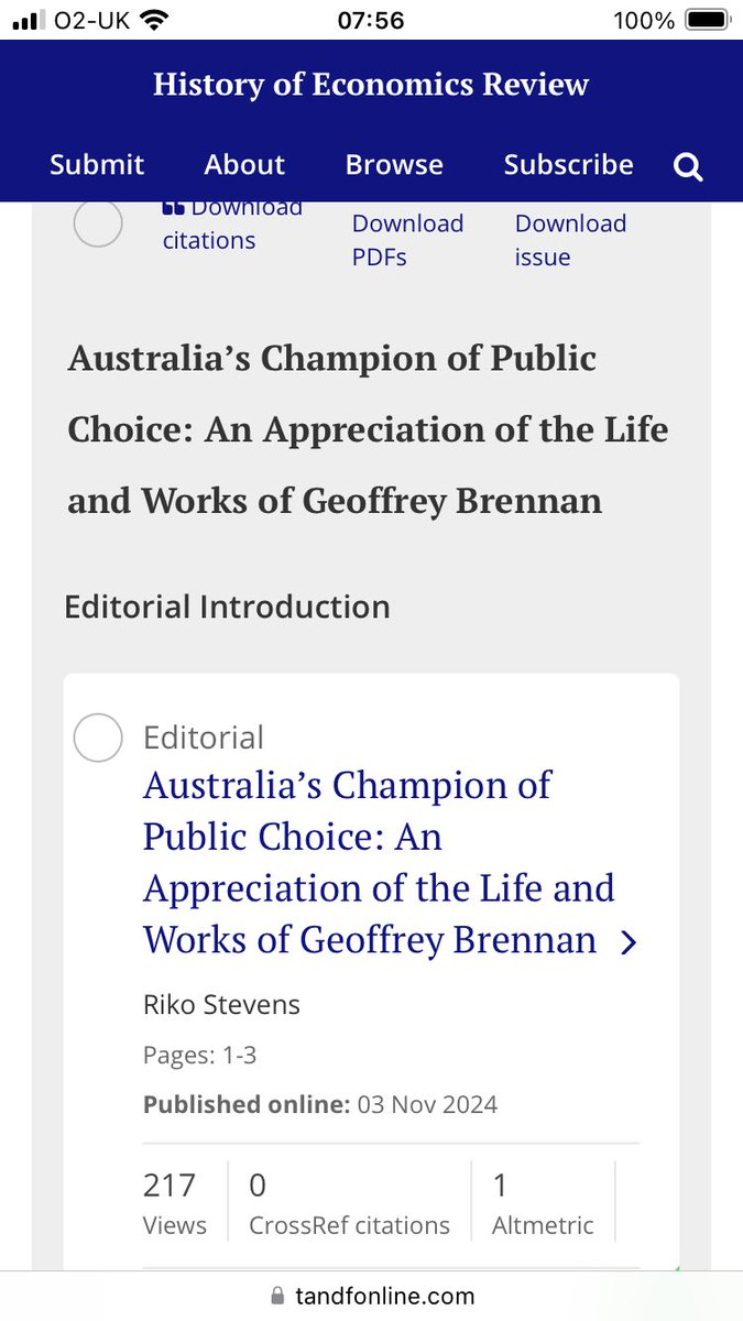 Special issue of the journal History of Economics Review on the Life and Works of Geoff Brennan. tandfonline.com/toc/rher20/88/1