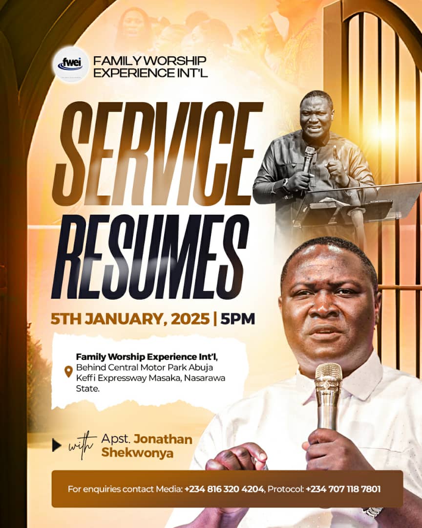 FWEINations's tweet photo. Saints, FWEI Services resume on the 5th of January 2025.
It’s going to be a prophetic service….
Our 7days of intimacy (prayers and fasting) follows immediately from 6th-12th January 2025
See you on site and online!!
#ApostleJonathanShekwonya
#FWEINations
#AJSnations
#2025 https://t.co/hmcmz04d7b