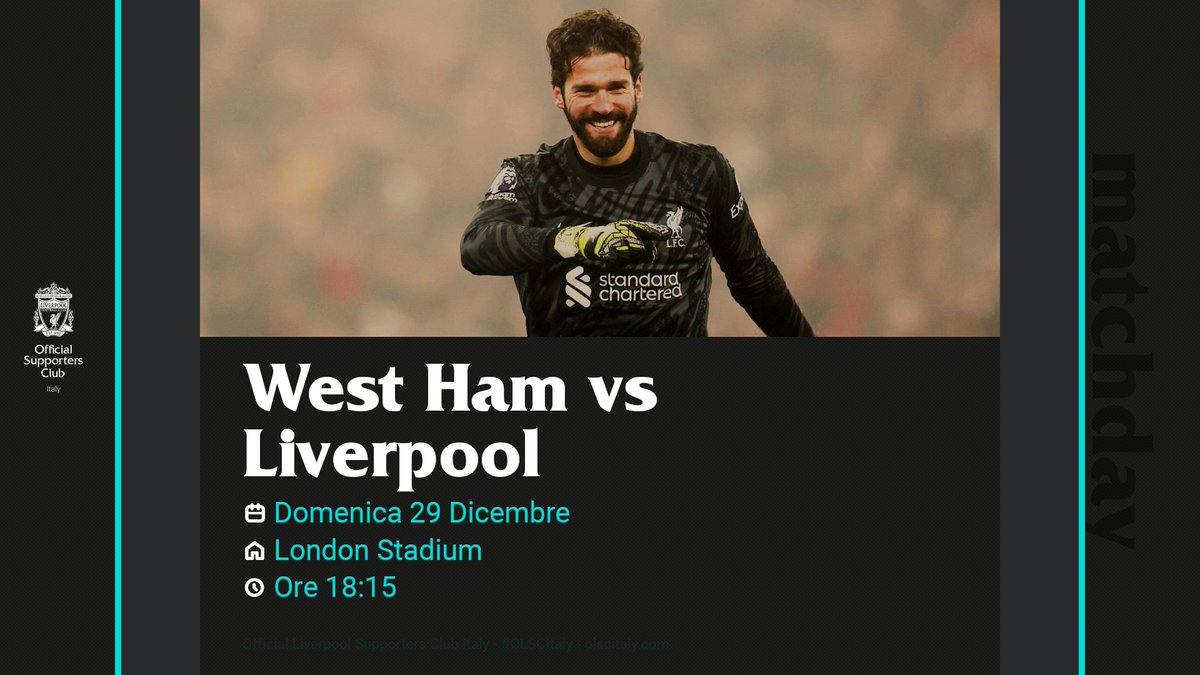 𝐌𝐀𝐓𝐂𝐇𝐃𝐀𝐘!

🆚 <a href="/WestHam/">West Ham United</a>
⚽ <a href="/premierleague/">Premier League</a>
📍 London Stadium
🕐 Ore 18:15
📹 Diretta post-partita al fischio finale su Facebook e YouTube

#WHULIV | #OLSCItaly | olscitaly.com