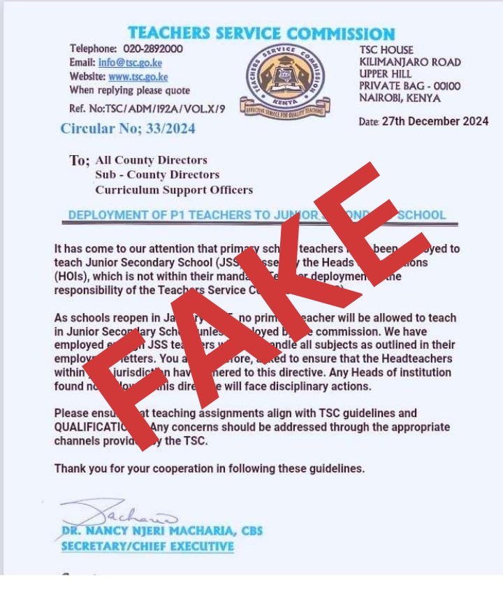 <a href="/TSC_KE/">TSC</a>  P1 teachers handling junior secondary Classes without official deployment by the commission is a effecting the quality of education in JSS. This is a matter that the commission should handle before Jan 6th.