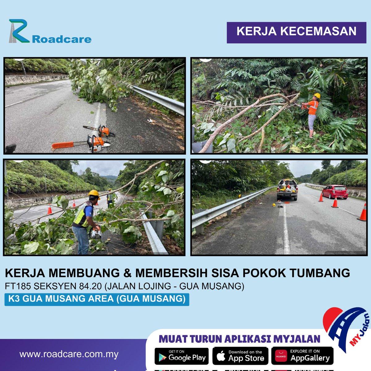 Kerja membuang Dan membersih sisa pokok tumbang di FT185 Jalan Lojing - Gua Musang, Jajahan Gua Musang Kelantan oleh #teamroadcare 

<a href="/jkrguamusang/">JKR Gua Musang</a> 
<a href="/BhgJalan_Kelate/">Bhg Jalan JKR Kelantan</a> 
<a href="/IPJKR_Official/">JKR Malaysia Rasmi</a> 
<a href="/ZTTCSFJ/">ZTT CSFJ</a> 
<a href="/JKRKelantan/">ᴊᴋʀ ɴᴇɢᴇʀɪ ᴋᴇʟᴀɴᴛᴀɴ</a> 
<a href="/Roadcare_HQ/">ROADCARE (M) SDN BHD</a> 
<a href="/Roadcare_Kelntn/">ROADCARE WILAYAH KELANTAN</a>