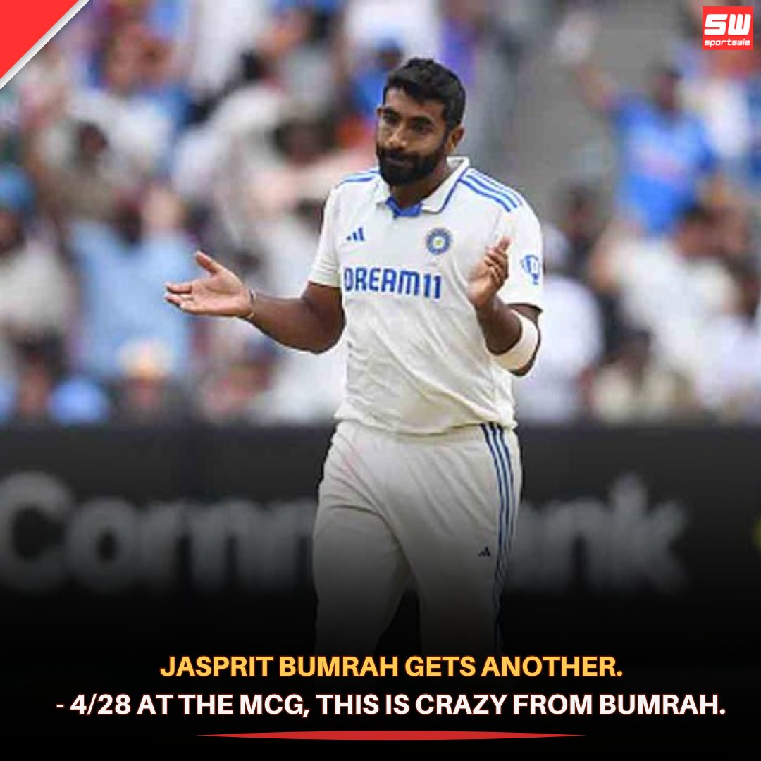 mysportswiz's tweet photo. JASPRIT BUMRAH GETS ANOTHER.

- 4/28 AT THE MCG, THIS IS CRAZY FROM BUMRAH. 🤯
https://t.co/7Wm3X0Tlrs

#Bumrah #INDvsAUS #NitishKumarReddy #FASTER #JassiBhai #Marsh  #200Test #Carey #Akashdeep #Labuschagne #TravisHead #sportwiz https://t.co/HGCBB22YZ4