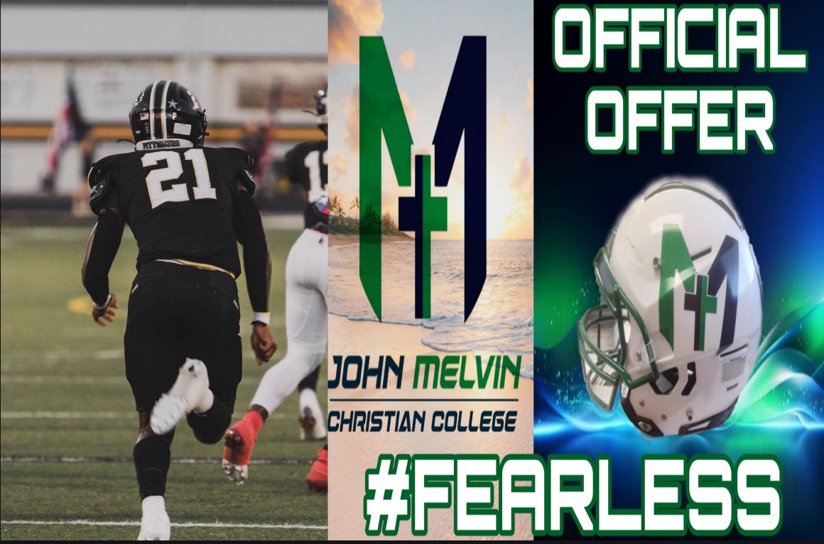 #AGTG After a great conversation with <a href="/DanielHollandJ1/">Coach Daniel Holland Jr</a> i am blessed to receive an offer from <a href="/JohnMelvinFball/">John Melvin Christian College Football</a> 
#FEARLESS #EAT #WE 🟢🔵
<a href="/TristonAbron/">Triston Abron</a> 
<a href="/CoachValdovinos/">Chris Valdovinos</a> 
<a href="/CoachTG__/">Tevin Godfrey</a>