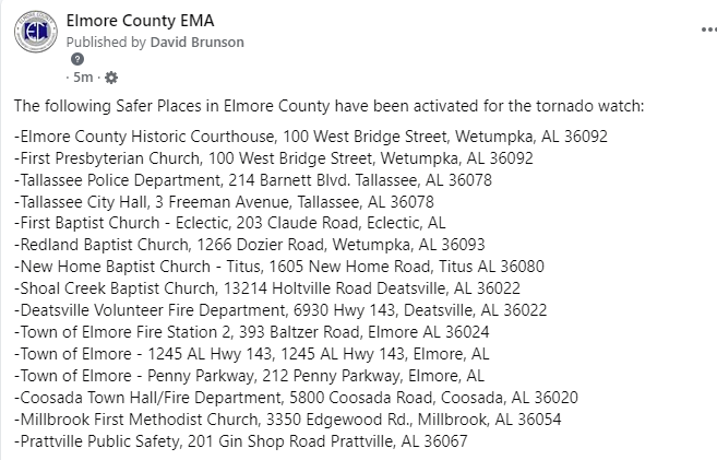 Safer Places in Elmore County that are activated: