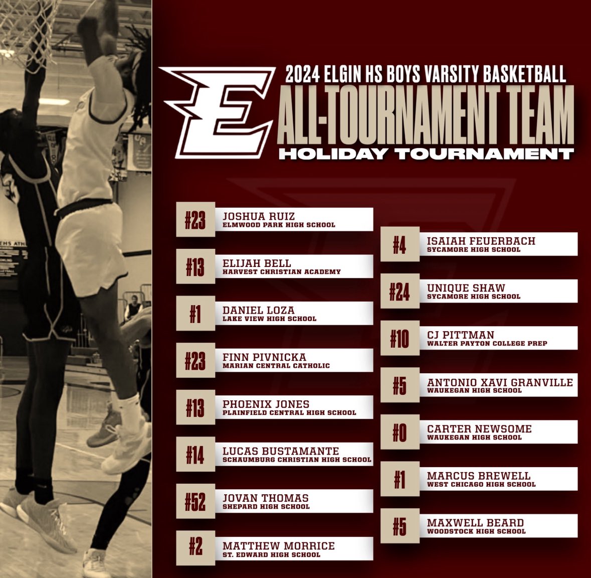 Shoutout to our very own Matthew Morrice for being named to the 2024 Elgin Holiday Tournament All-Tournament Team! 🏀🔥 Your hard work and dedication continue to make us proud. 💪 #GreenWave #BasketballExcellence