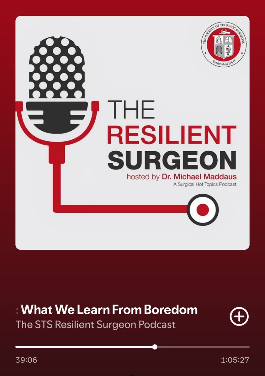 Dinesh Sathanantham MS MCh (@dsathanantham) on Twitter photo Totally recommendable Podcast for the Cardiothoracic surgeons...
Every thoracic surgeon is wired not to keep calm....so how do we tackle this...
Boredom is not void, but "feeling of thinking"
Tune in Totally recommendable Podcast for the Cardiothoracic surgeons...
Every thoracic surgeon is wired not to keep calm....so how do we tackle this...
Boredom is not void, but "feeling of thinking"
Tune in