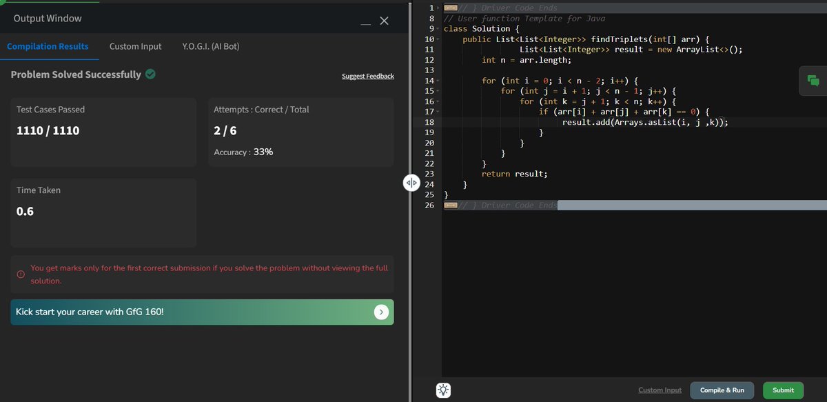 niraj_Codes's tweet photo. Day42 π₯ DSA Problem Practice π₯#3_sum #streak #gfg160 #geekstreak2024. Discuss Complexity in comment section https://t.co/YQyP6MxeJs