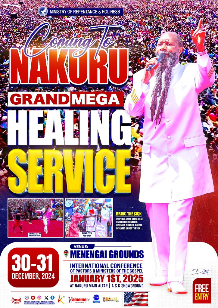 LouisLupo4's tweet image. #WelcomeToMenengai7

THE ONLY MEETING OF THE LORD ON THE FACE OF PLANET EARTH, WHERE THE FOCUS OF HEAVEN WILL BE, NAKURU, MENENGAI 7 GRAND MEGA SUPER GLORIOUS HISTORIC HEALING SERVICE AND REVIVAL.

DO NOT MISS THE HOUR OF YOUR VISITATION THE HOUR OF GOD COMING TO YOU!  (Luke