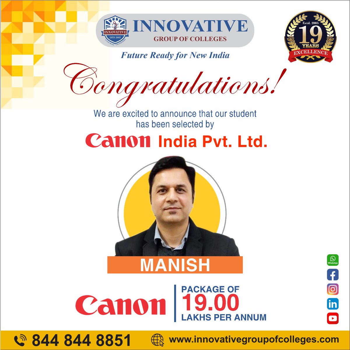 innovativeinst5's tweet image. Heartiest congratulations!
Mr. Manoj (LLB 3 years), for achieving an incredible milestone in his career. He has been appointed as Legal Counsel at Canon with an impressive package of 19 LPA.
We wish you the very best in your future endeavors!

innovativegroupofcolleges.com

#LlbCourse