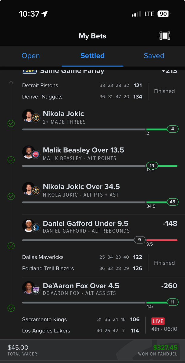 KadowsWrld_Bets's tweet photo. Another one! Glad I decided to Cook this up on the late side. Had another Great night. Tune in for more Free Picks for Sunday โผ๏ธ FOLLOW FOR MORE WINNERS โผ๏ธ #DETvsDEN #DALvsPOR #SACvsLAL .#GamblingX #SportsBettingX #NBA #Fanduel https://t.co/B8caAxB1gx