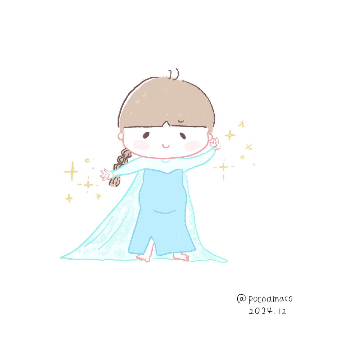 クリスマスにもらったエルサ風ドレスでアナ雪ごっこ❄️
身体にフィットする衣装だからキューピーちゃん体型が目立ちます🤭

#ぽこさん成長記録
