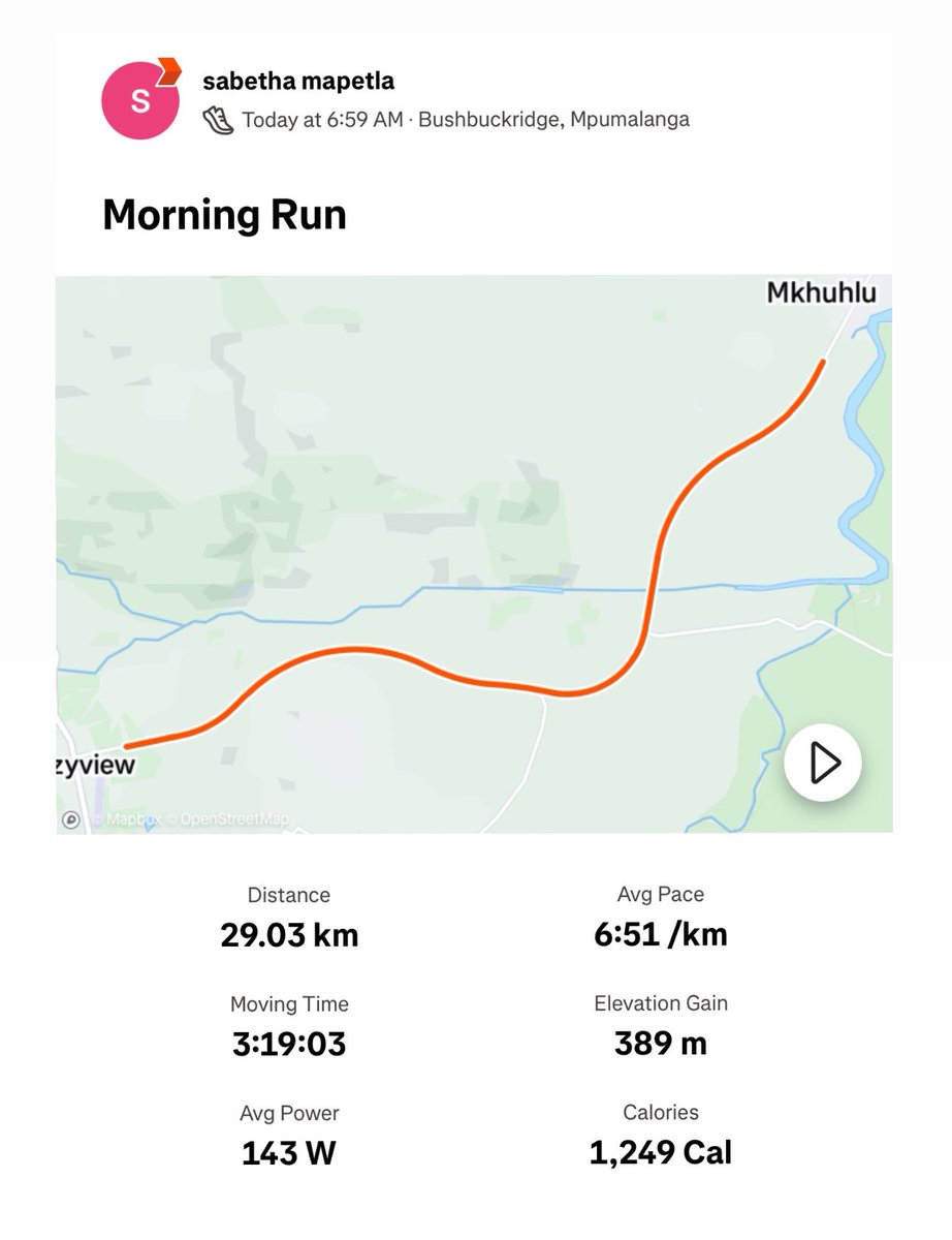 mingimapetla's tweet image. Sunday run day 😊
29 km run ✔️
#Runningwithtumisole 
#FetchYourBody2024