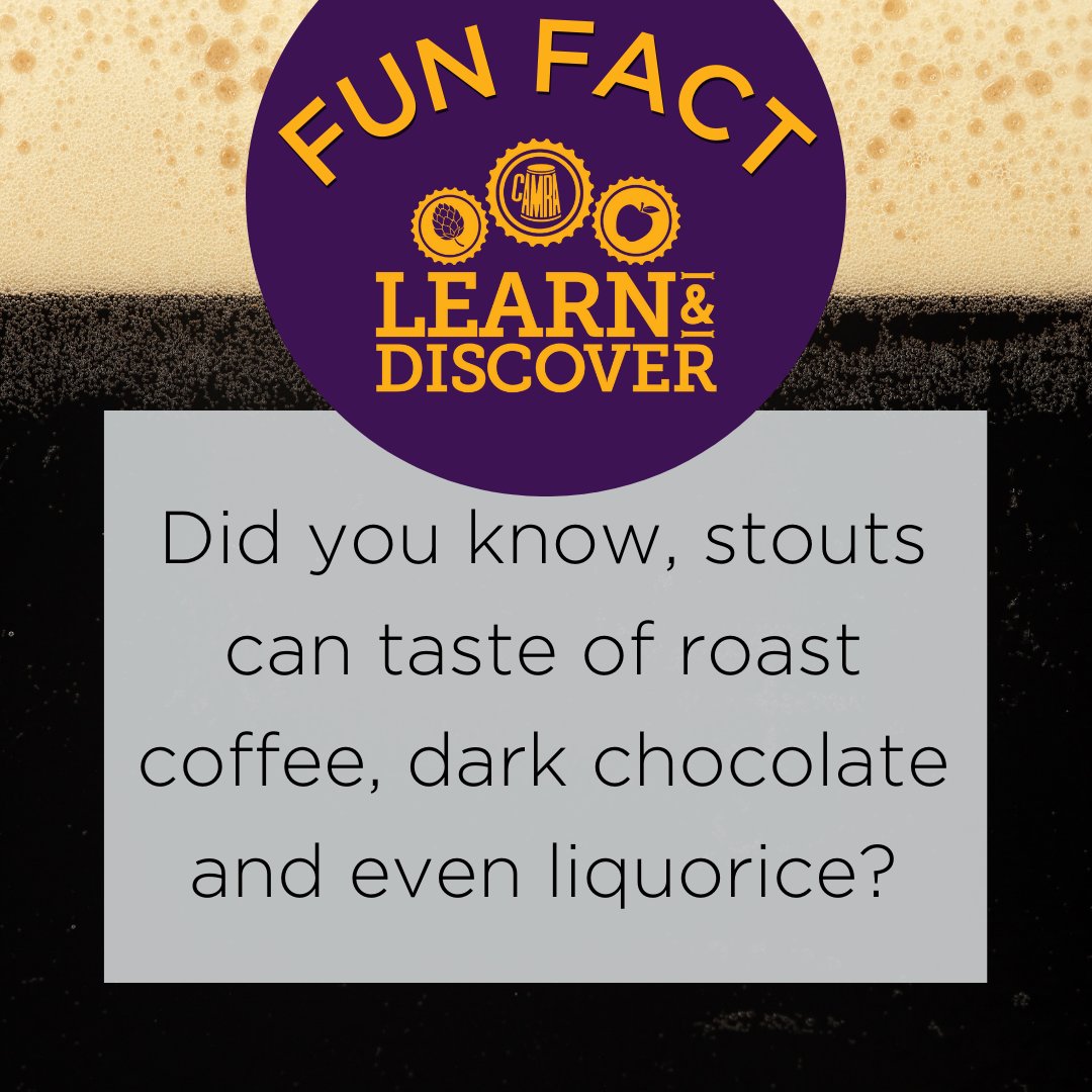 CAMRA_Official's tweet image. 🤔 Did you know, stouts can taste of dark roast coffee, dark chocolate, and, in some cases, liquorice?

🍺 Our #LearnandDiscover platform has tasting notes on dark beers including stouts, imperial stouts and porters, plus more!

📖 Read here: ow.ly/rVmN50UvTPG