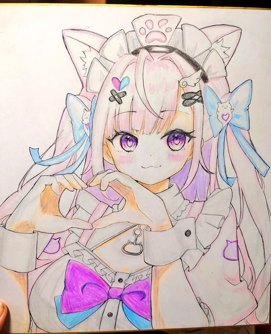 まだ加筆しますが、こんな感じのあくたん、さくにゃん色紙描けました!1500円からスタート、13時〆切のオークションです!よろしくお願いします✧⁠◝⁠(⁠⁰⁠▿⁠⁰⁠)⁠◜⁠✧ 