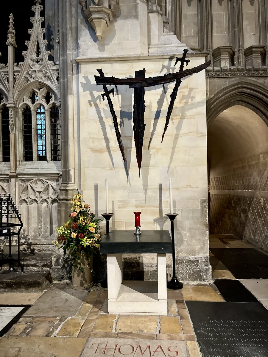Today is the feast of St Thomas of Canterbury. On this day, 854 years ago, in the early evening, St Thomas was hacked to death in the north transept of his own cathedral by a party of knights who wished, in doing so, to please Henry II. Here is the site of his martyrdom.