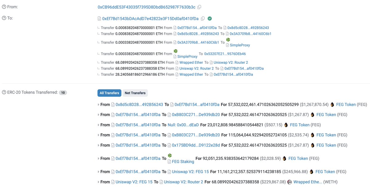 TenArmorAlert's tweet image. 🚨TenArmor Security Alert🚨

Our system has detected multiple suspicious attacks involving #FEG #SmartBridge @FEGtoken on #ETH #BSC #BASE, resulting in an approximately loss of $1M so far.

Attack transaction: etherscan.io/tx/0x6c3cf48e9…

basescan.org/tx/0x60fd436db……