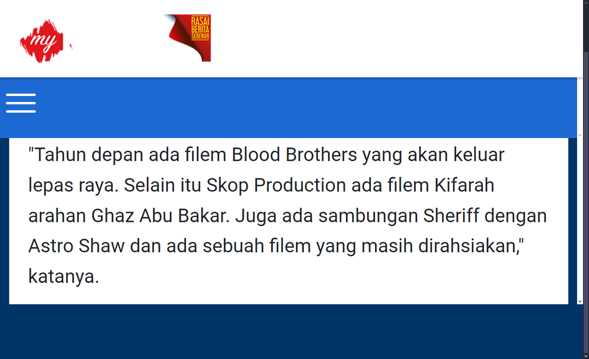 FilemKita's tweet photo. #SkopProductions "memegang prinsip menghasilkan hanya dua filem setahun bagi menjaga kualiti filem terbabit" (H.Metro, 27 Dis 2024)
2024:
Blood Brothers (shooting Mei)
Qifarah @ Kifarah (shooting Nov)
2025:
Sheriff 2 (akan shooting)
'Tajuk masih rahsia' (akan shooting) https://t.co/tudtt03uFB